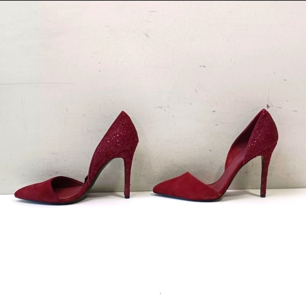 Coach Designer Hollis Wine Red Sparkle Hlitter Suede Heel Pumps Size 9 - Picture 3 of 7